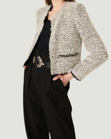 LEDISI COLLARLESS OPEN KNIT JACKET  image number null